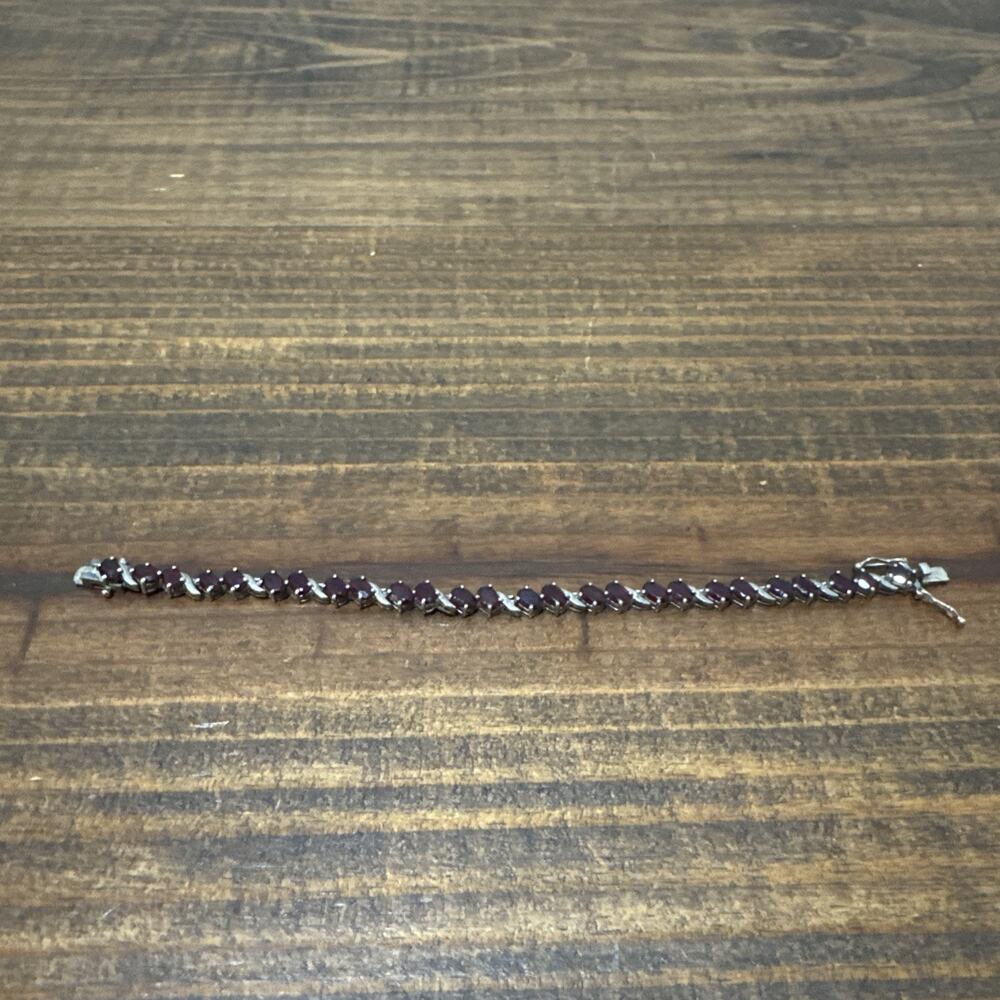 Estate Vintage Red Garnet Sterling Silver Bracelet - 7 3/8"